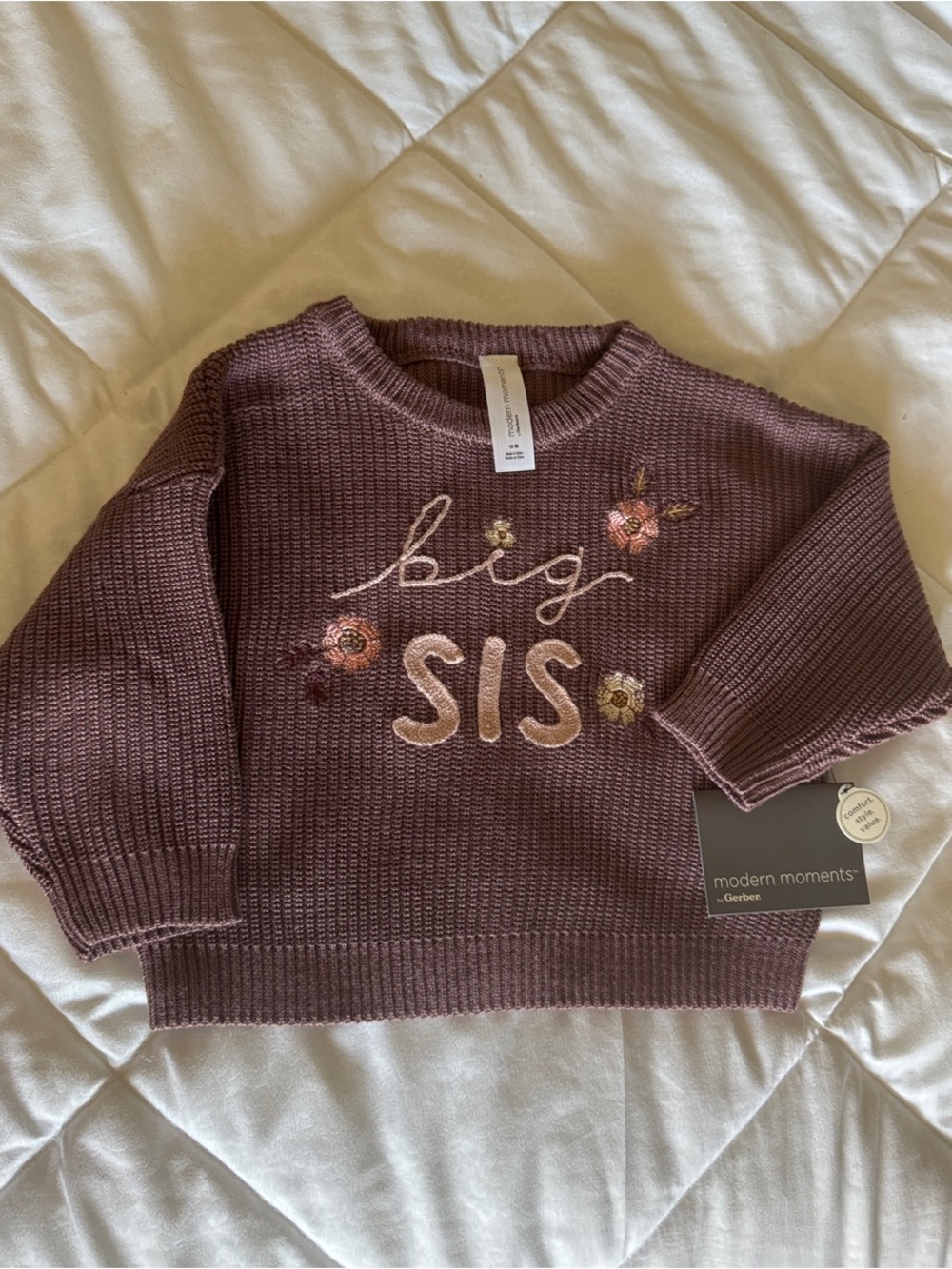 Modern Moments Big Sis Embroidered Knit Sweater - Mauve
